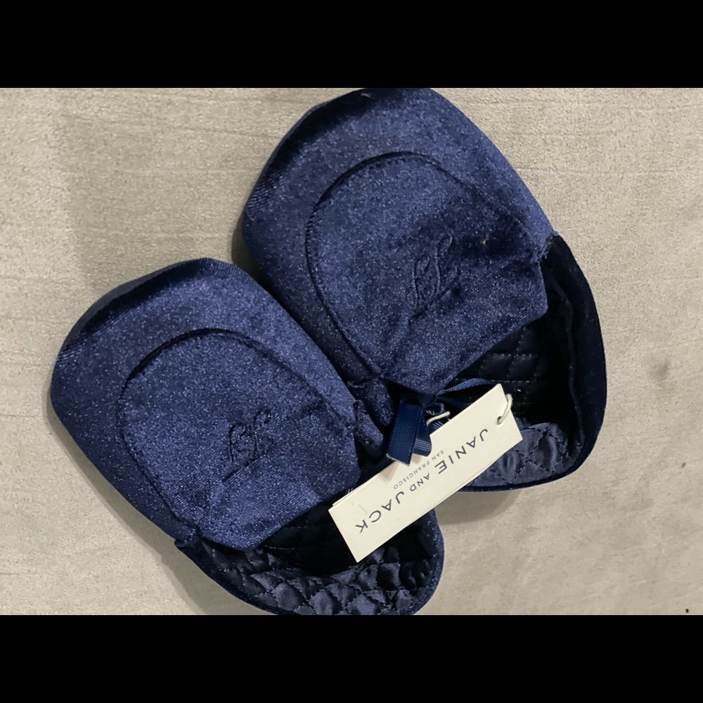Navy Embroidered Velvet Slippers - Boys